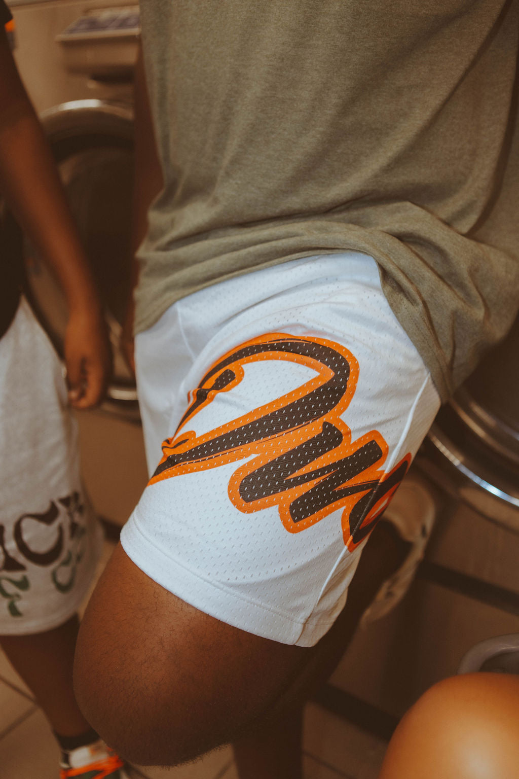 Logo Mesh Shorts- White/Red