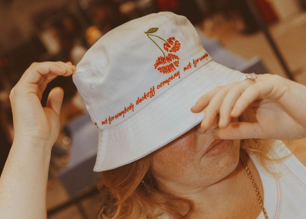 Cherry Bucket Hat- White