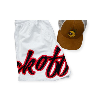 Logo Mesh Shorts- White/Red